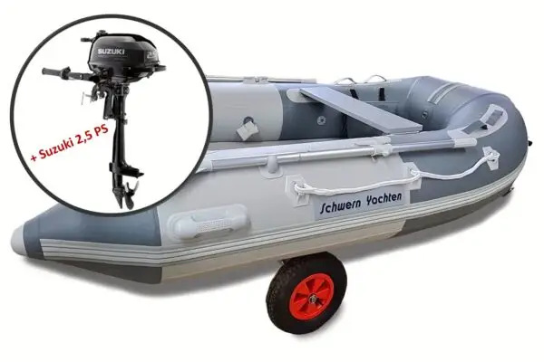 Schlauchboot SY 250 mit Hochdruck Luftboden und Kiel + 2,5 PS Suzuki